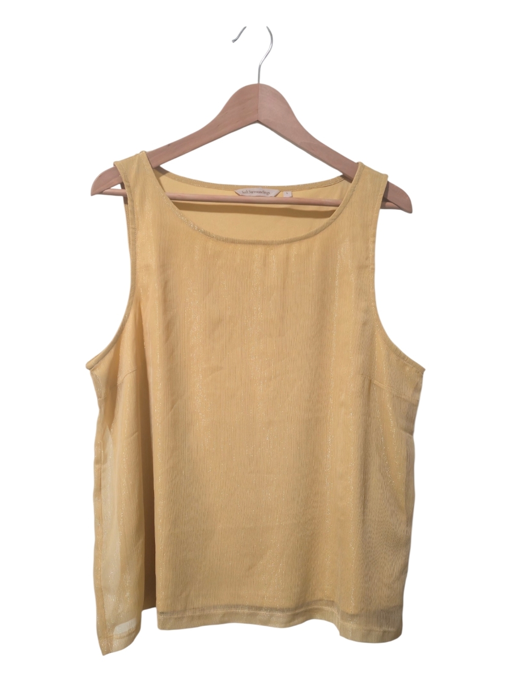 Soft Surroundings Yellow Flowy Gold Shimmer Tank Top Office Summer Layer Large